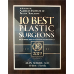 award plaque 10 Best Plastic Surgeons 2019 names Alan Serure MD